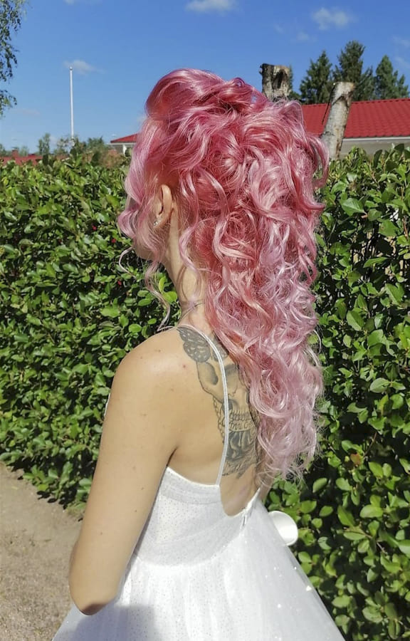 pink Curly hairstyles for long hair for wedding