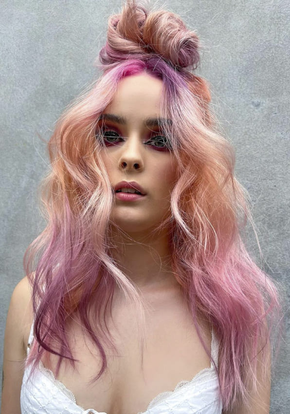 Pink colored medium hairstyles