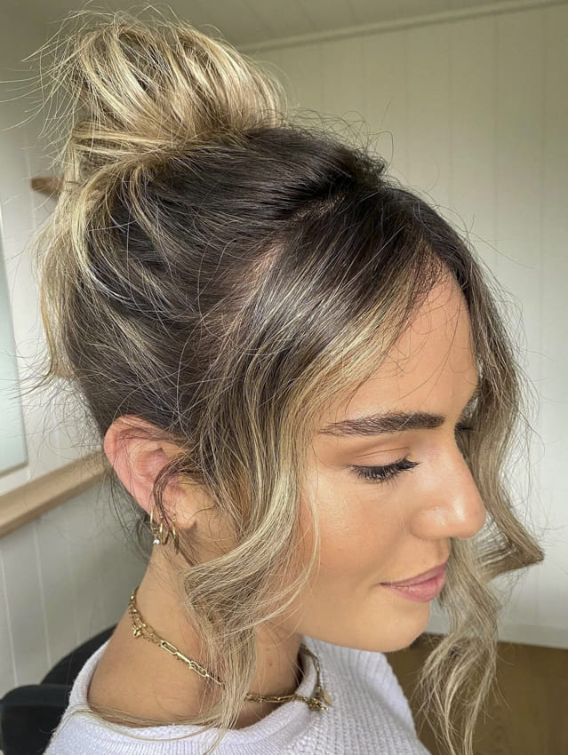 Ombre bun hair with side bangs