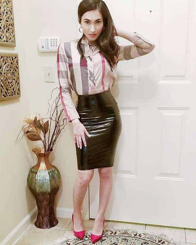 knee length bright Leather Skirts