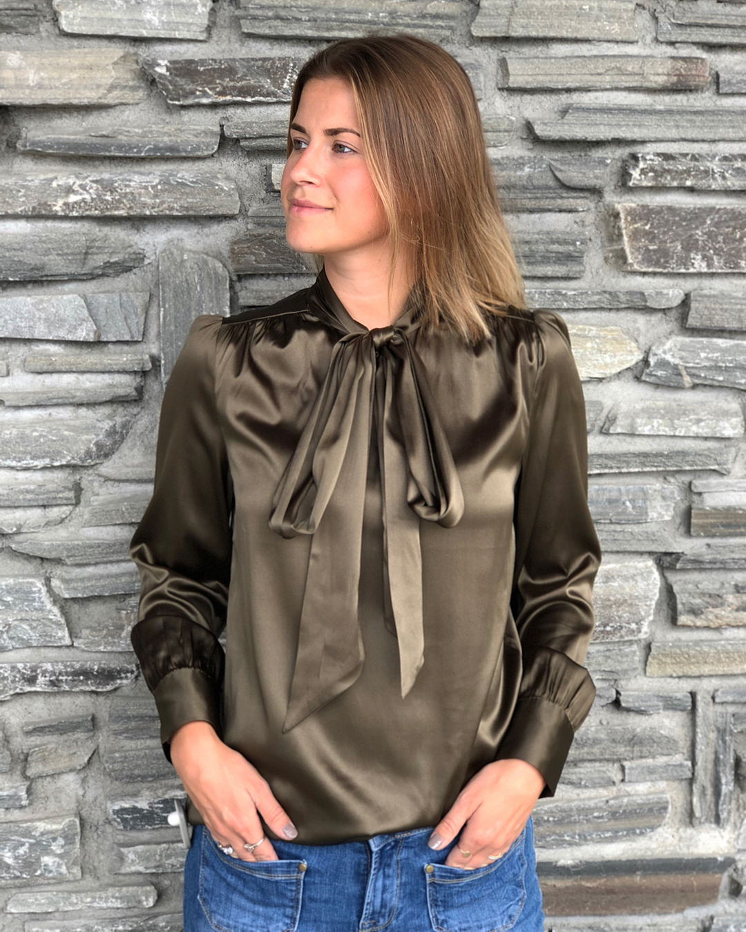 Dark green, foulard silk blouse