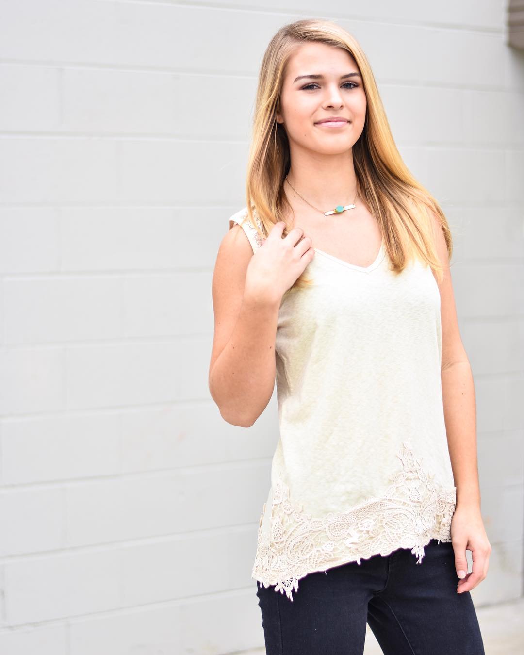 Lace embroidered and cream colored tops