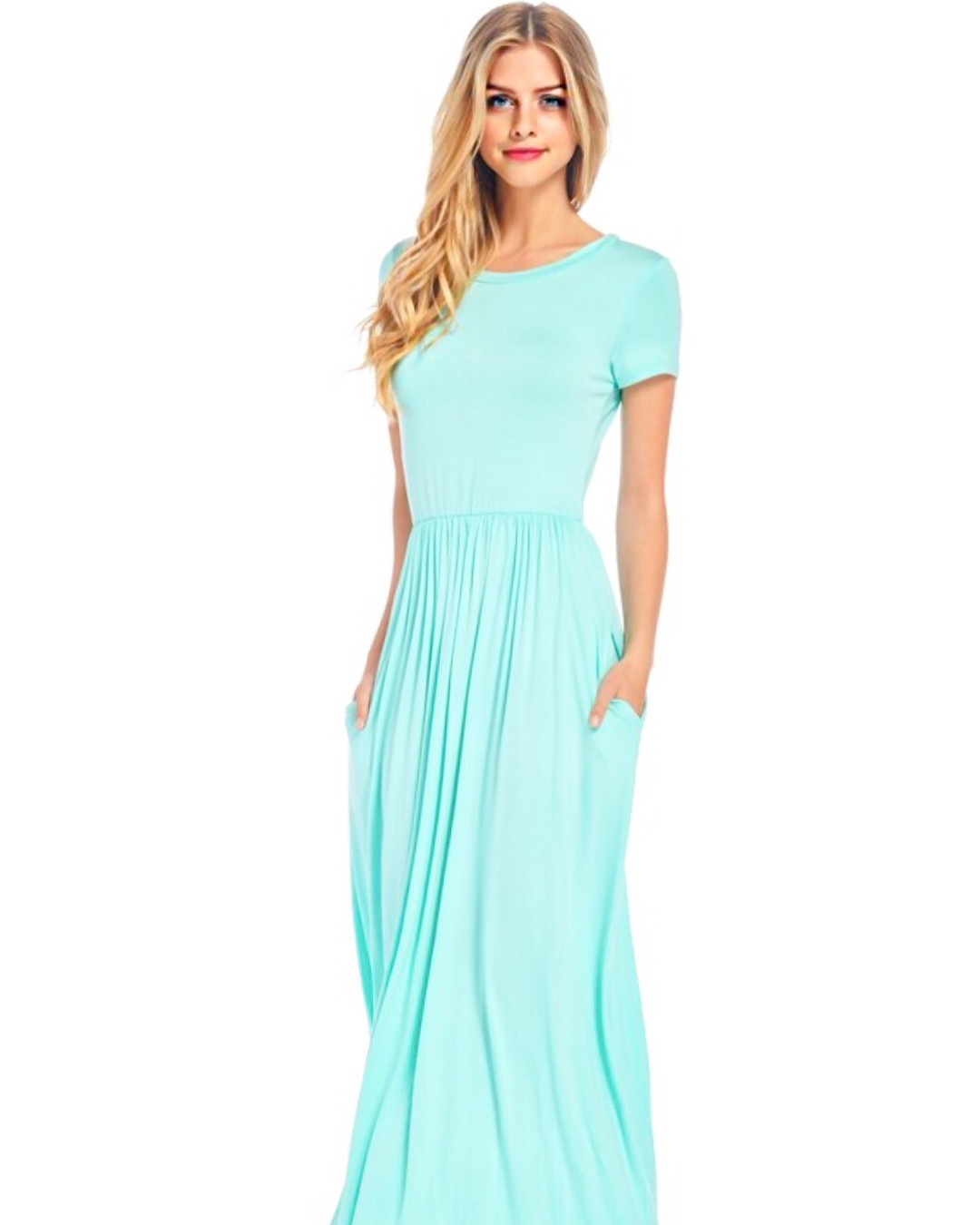 Long turquoise dress with pockets