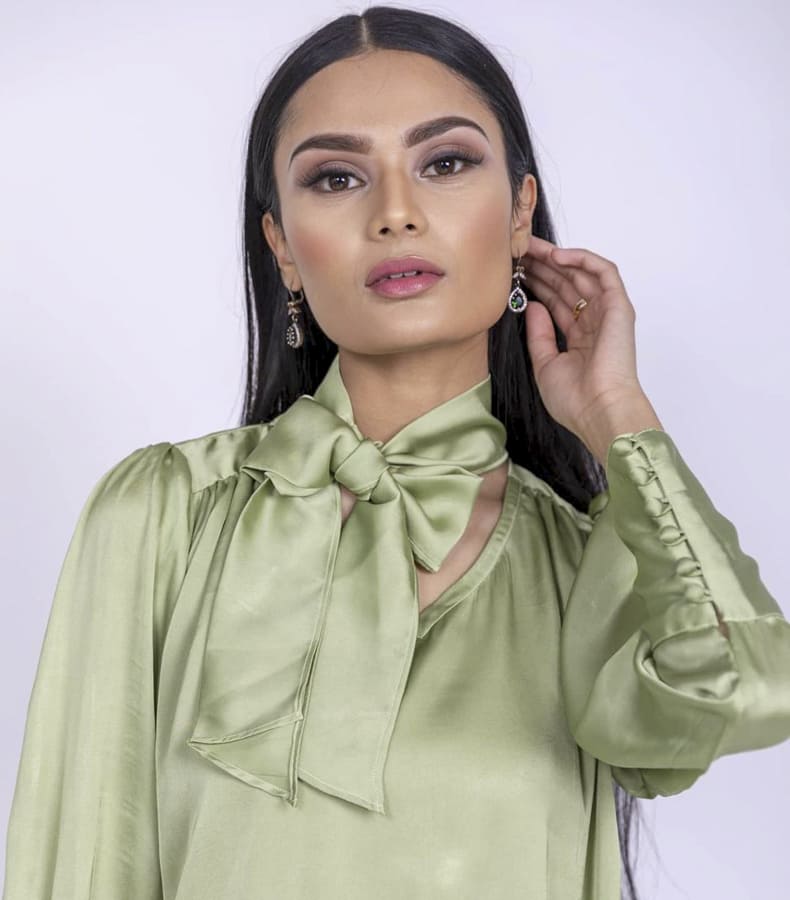 green silk blouse