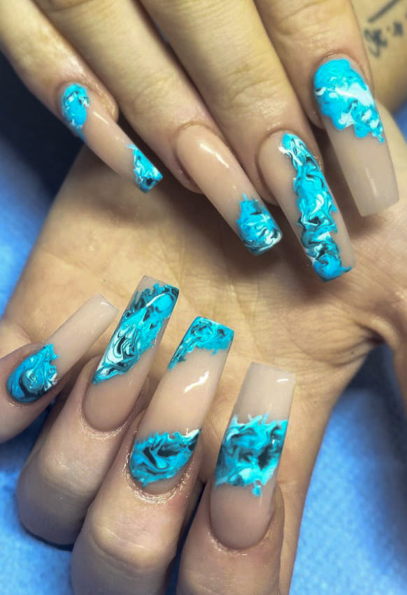 Aqua blue summer nails design ideas
