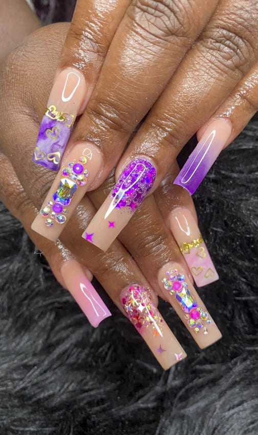 Glitter with diamond summer nails design ideas