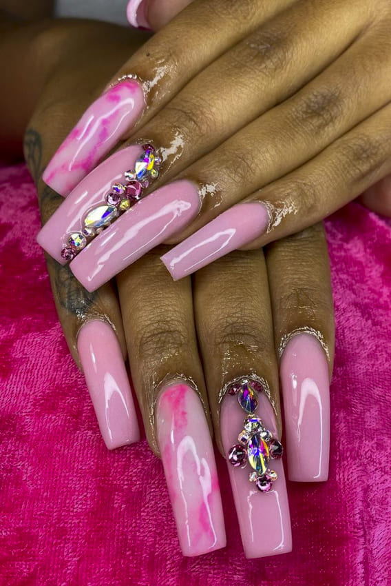 Light pink with diamond summer nails design ideas