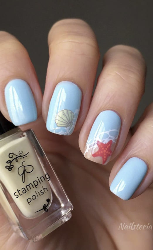 Ocean blue summer nails design ideas