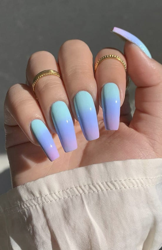 Pink blue and soft blue summer nails design ideas