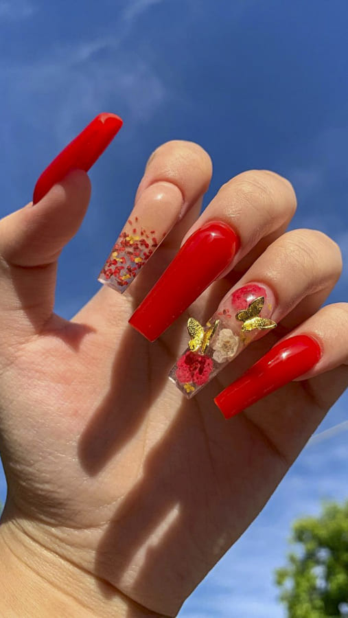 Red acrylic nails Designs