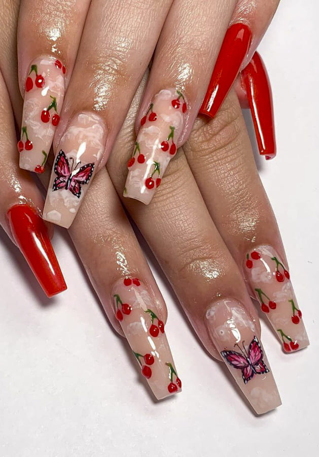 Red acrylic nails Designs