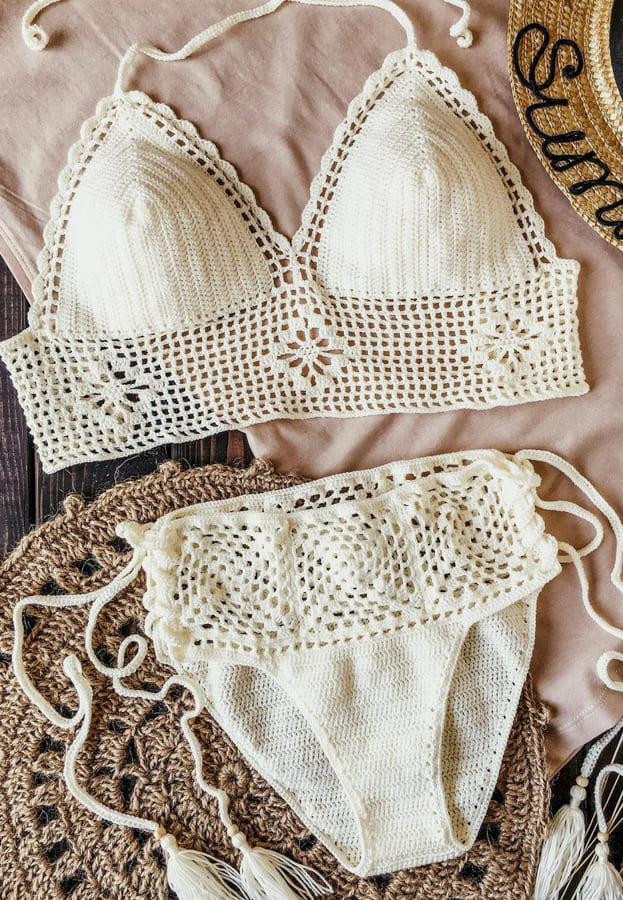 high waisted crochet bikini