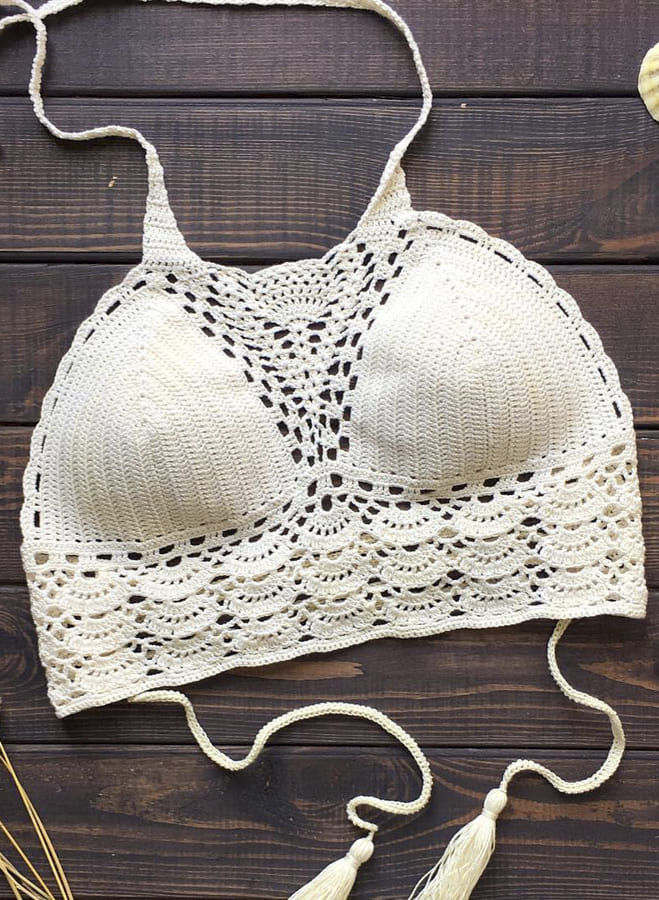 white crochet bikini top