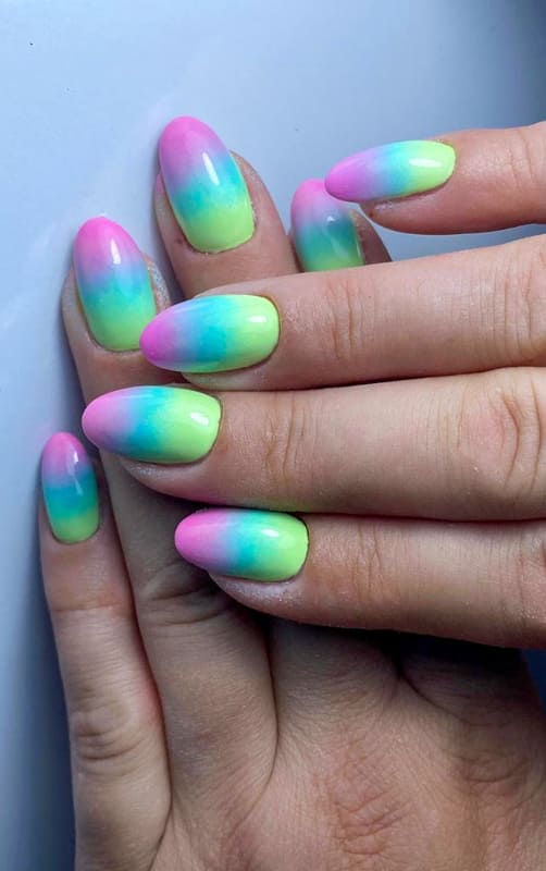 Almond colorful ombre nails