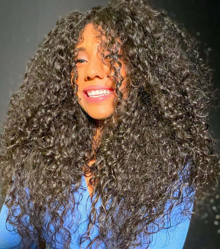 Black women long natural curly hair
