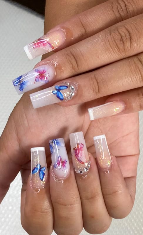 Butterfly colorful ombre nails