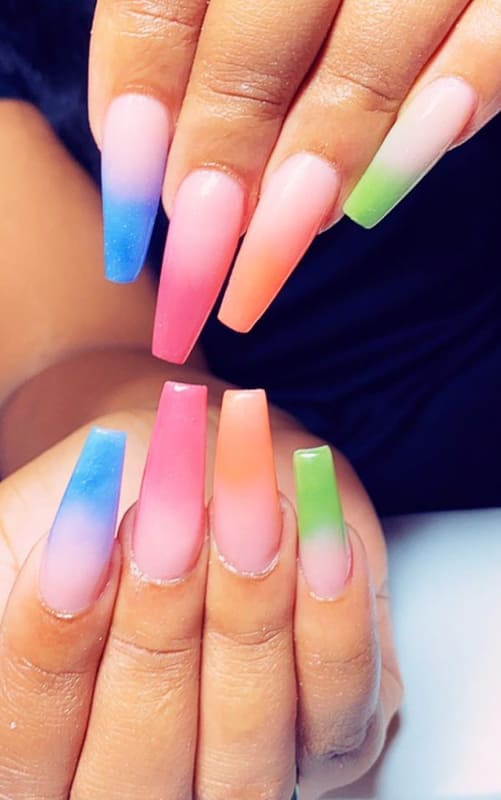 Coffin colorful ombre nails