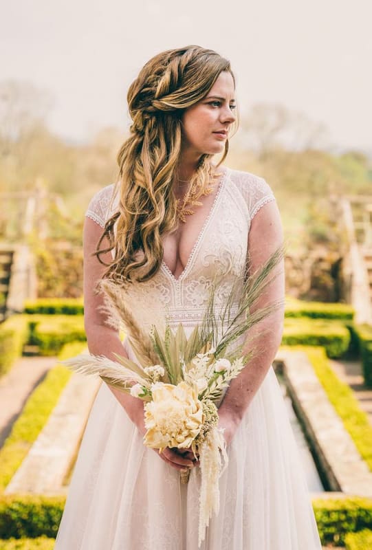 Curly and braided long wedding hair