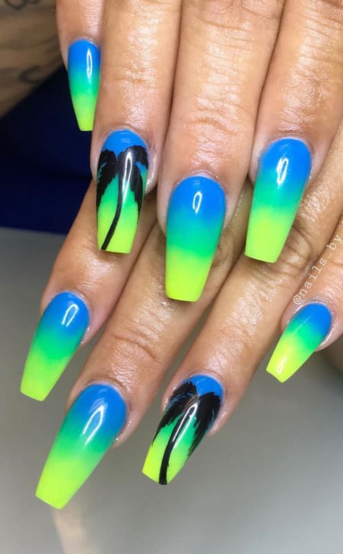 Green and blue ombre nails