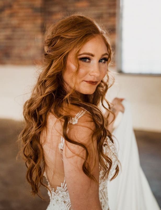 Half up half down long curly wedding hair