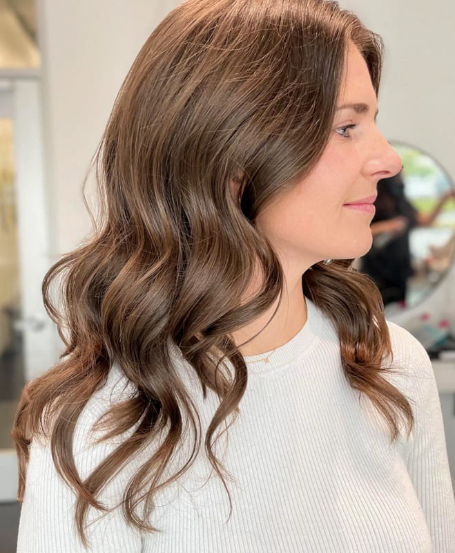 Long brown bridesmaid wedding hair