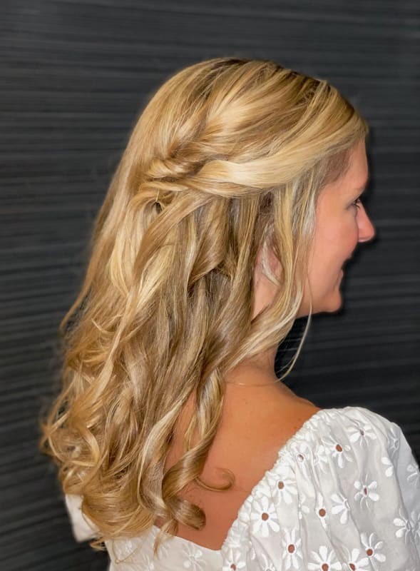 Long curly and side braided wedding hair
