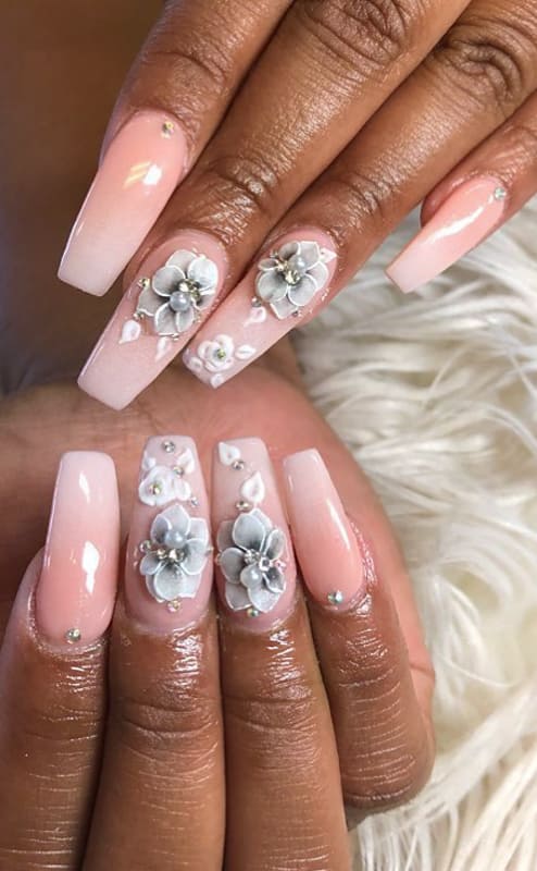 Nude with flowers ombre nails