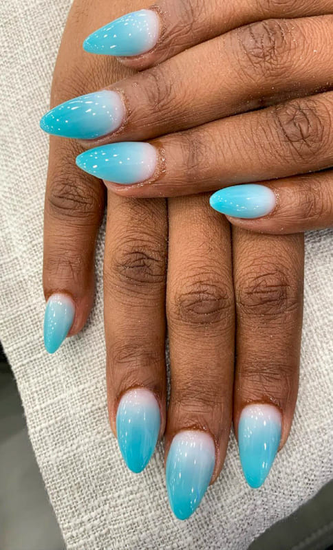 Ocean blue almond ombre nails