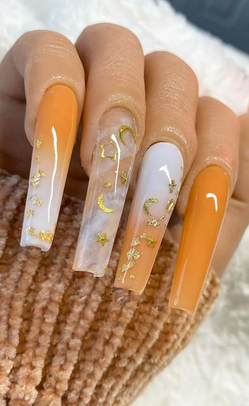 Orange glitter ombre nails