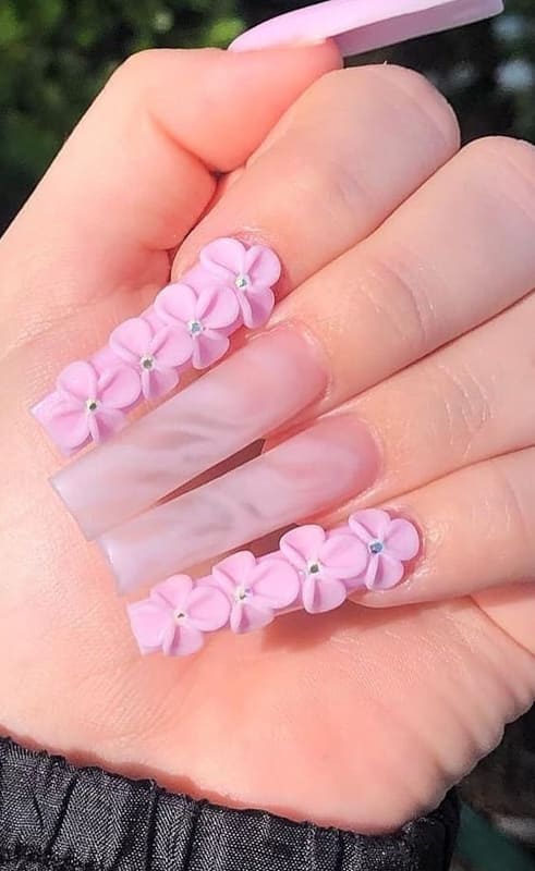 Pink with flowers ombre nails