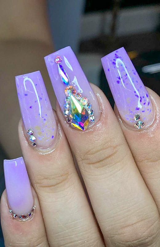 Purple color glitter ombre nails