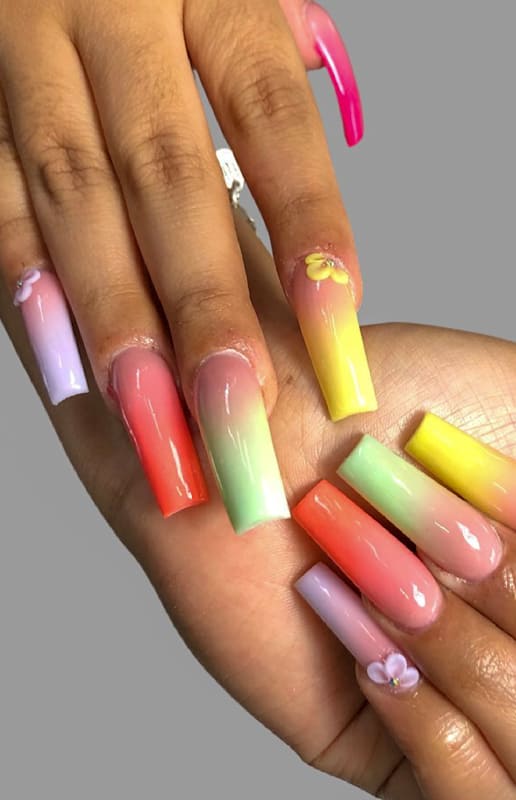 Rainbow coffing long ombre nails