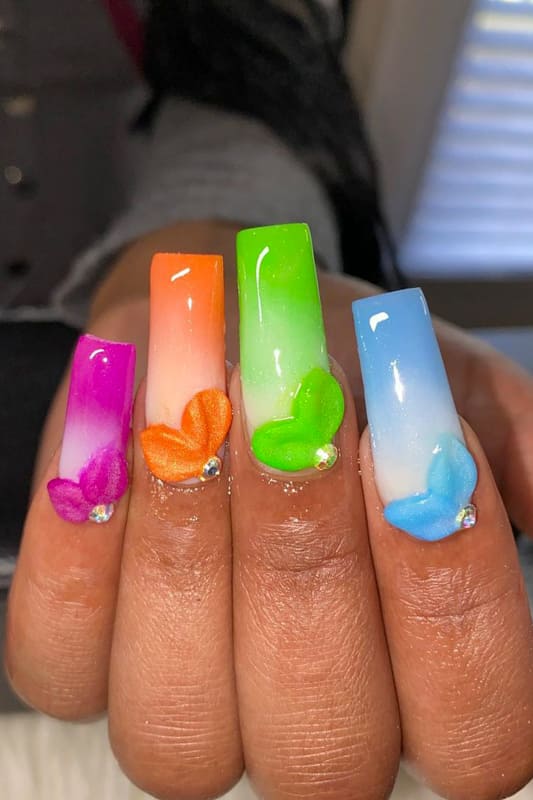 Rainbow with leaf ombre nails