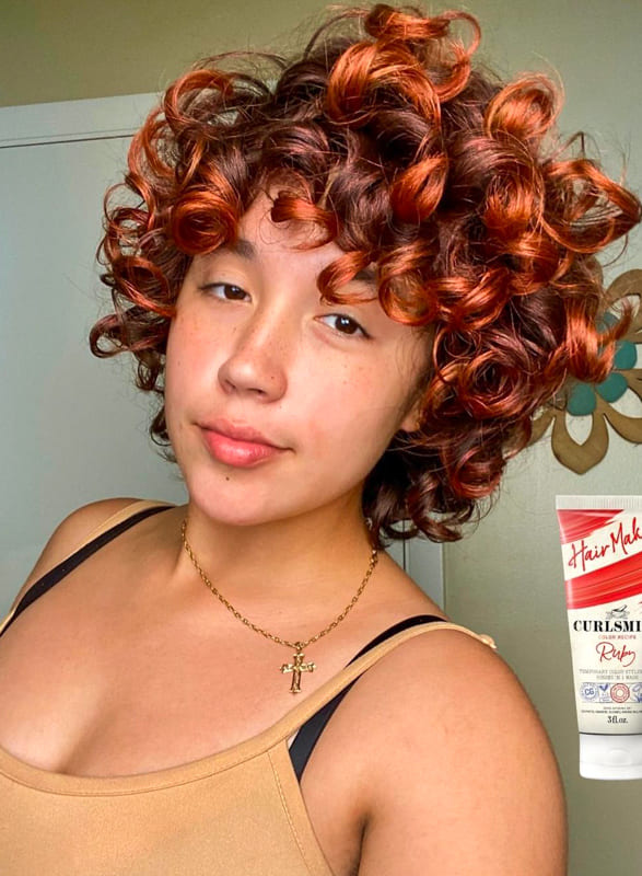 Red curly with bangs short hairstyles