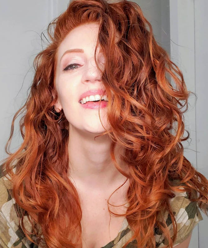 Red long curly hairstyles with big curls