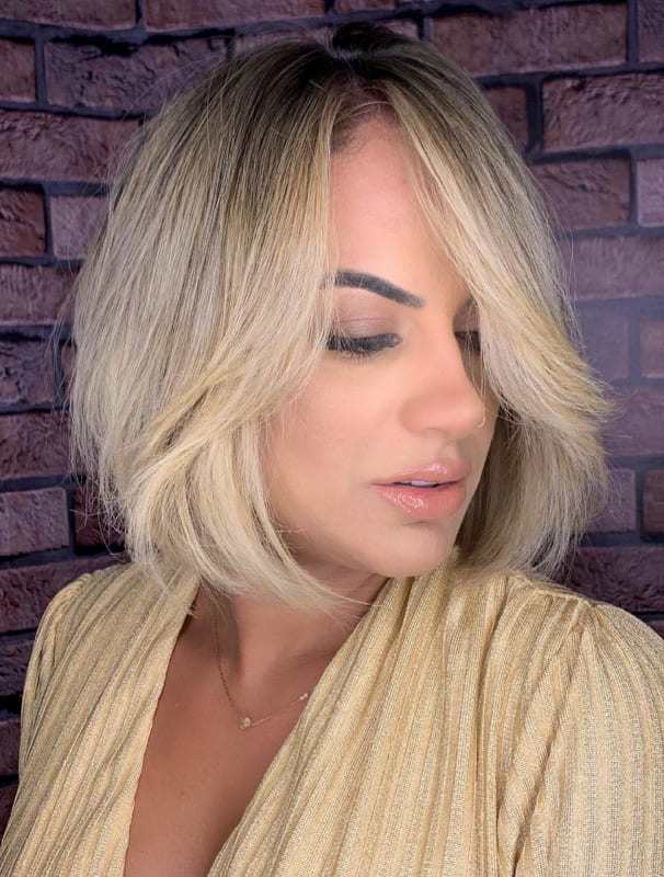 Short bob side bangs blonde hair