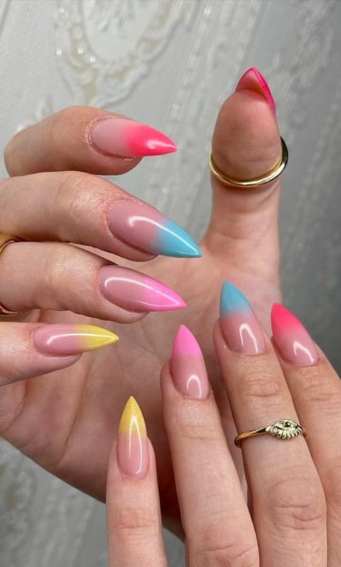 Stiletto colorful ombre nails