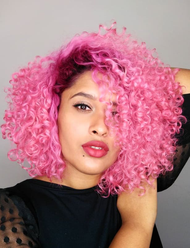 pink short curly hairstyles for black women