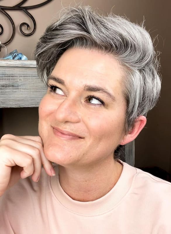 short side bang pixie grey hairstyles