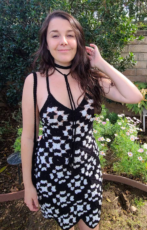 Black and white granny square dress