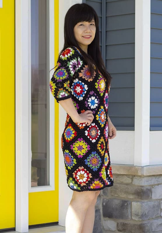 Easy granny square dress for women