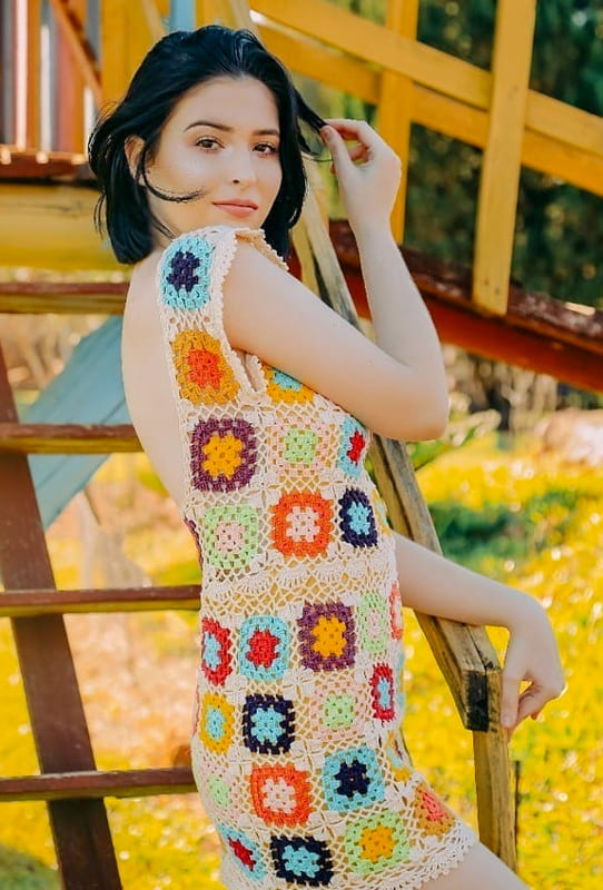 Summer white granny square dress