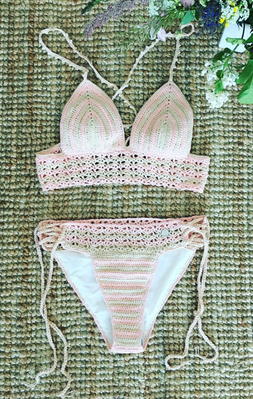 awesome pink and white crochet bikini