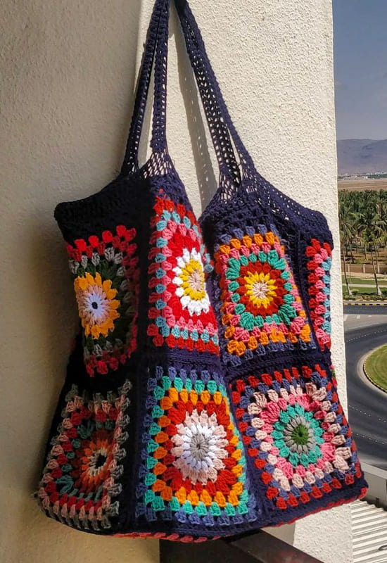 big granny square crochet bag