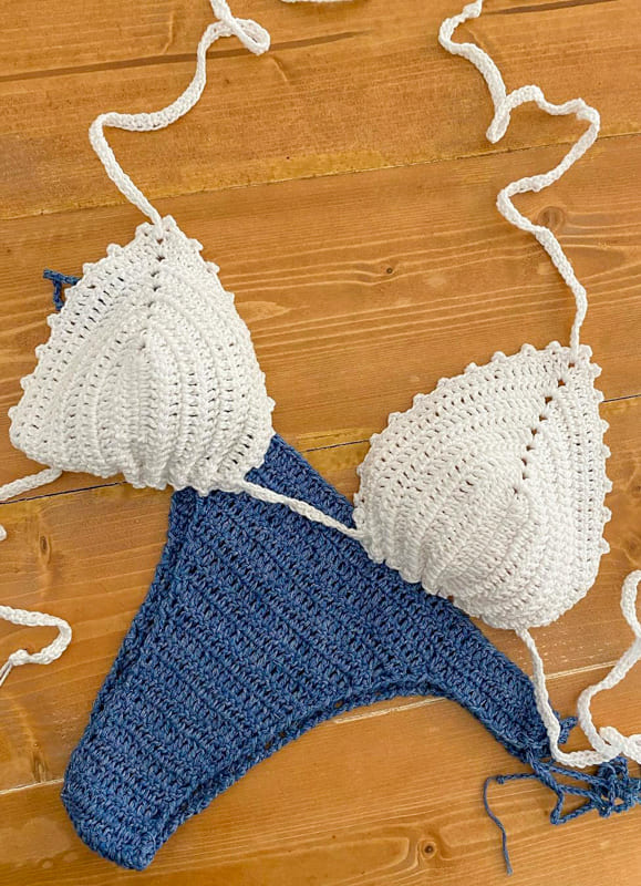 blue and white crochet bikini