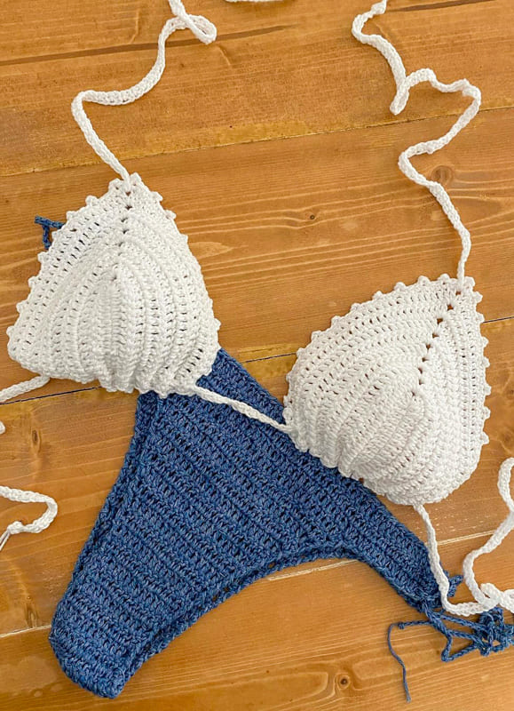 blue and white crochet bikini