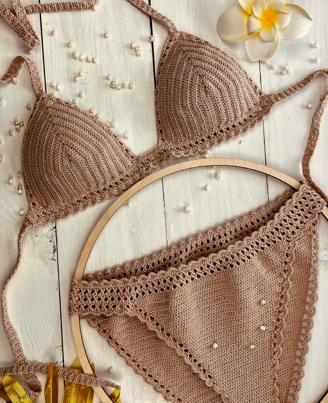 brown color crochet bikini