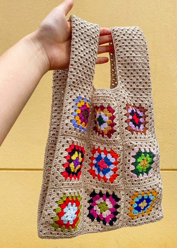 cream and other colors granny square crochet bag