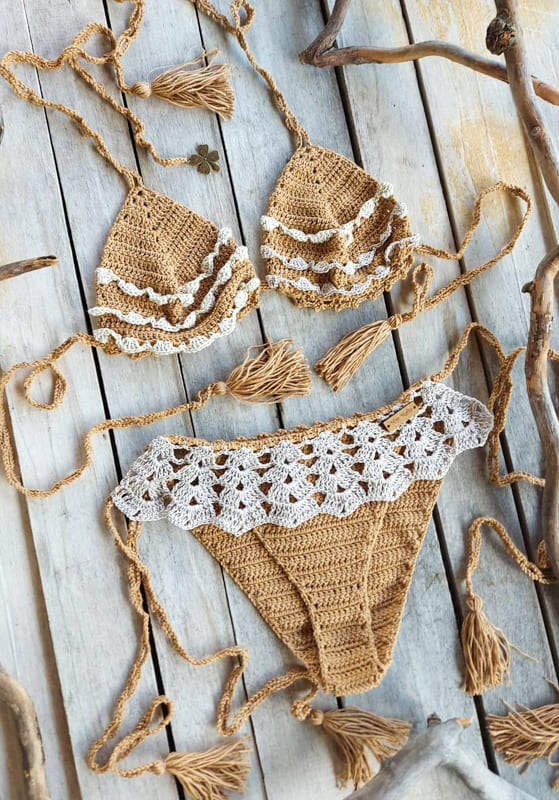 crochet bikini with lace details