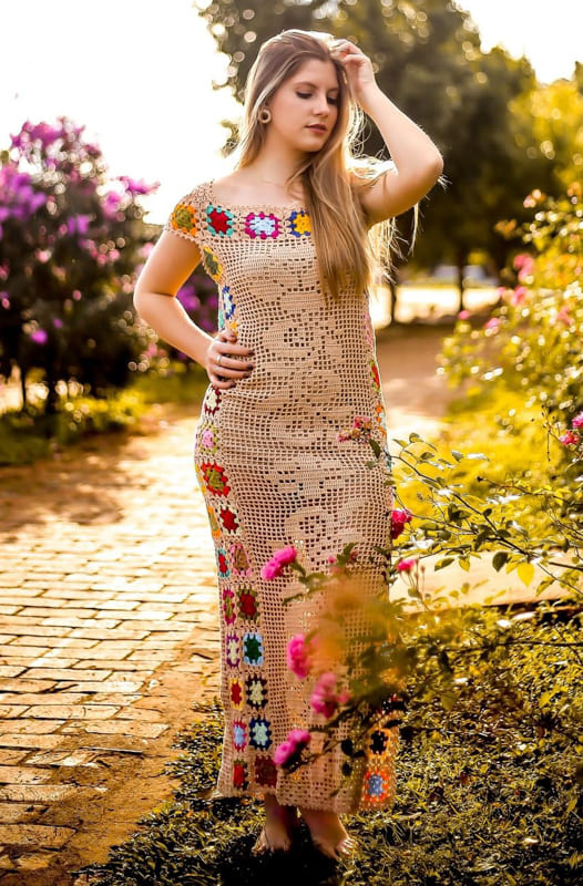 long floral granny square dress